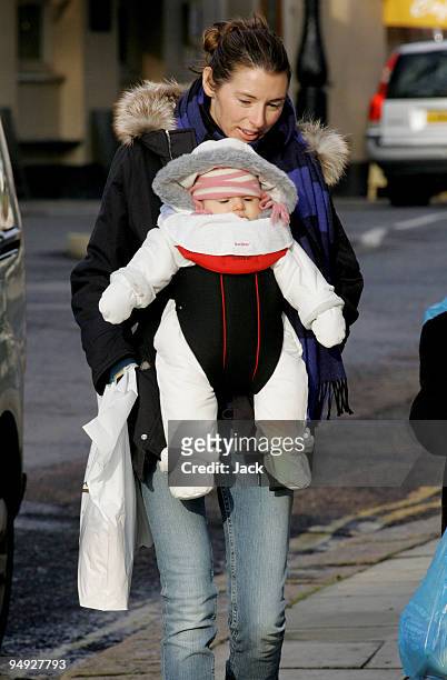 Jules Oliver and baby take a walk in Primrose Hill on December 18, 2009 in London, England.