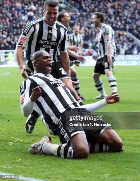 Marlon Harewood celebrates after scoring the opening goal during the Coca-Cola championship match between Newcastle United and Miiddlesbrough at St...