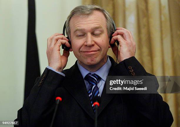 Belgian Prime Minister Yves Leterme attends a joint press conference with Afghanistan's President Hamid Karzai on December 20, 2009 in Kabul,...