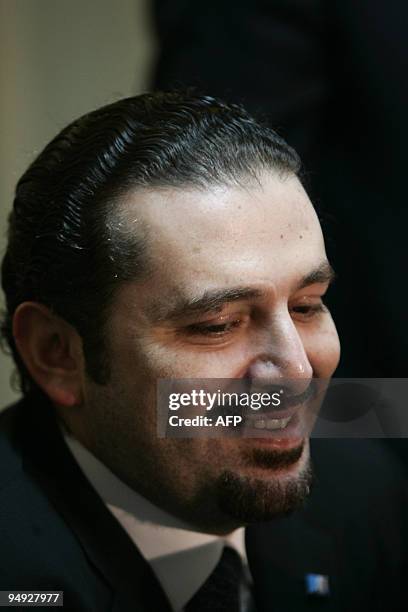 Lebanese Prime Minister Saad Hariri speaks to reporters at the Lebanese embassy in Damascus following a second meeting with Syrian President Bashar...