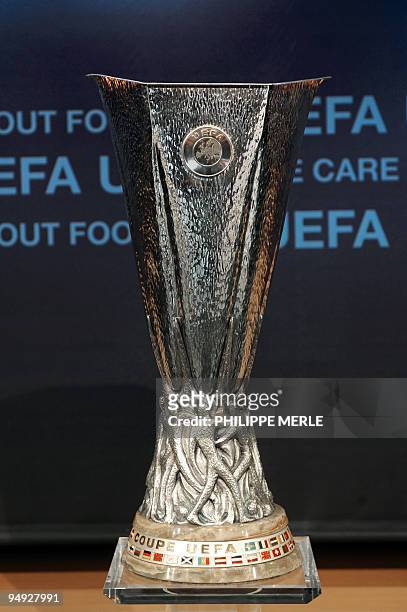 Photo taken on December 18, 2009 in Nyon, shows the UEFA Europa League Trophy. Liverpool take on another team knocked out of the Champions League...