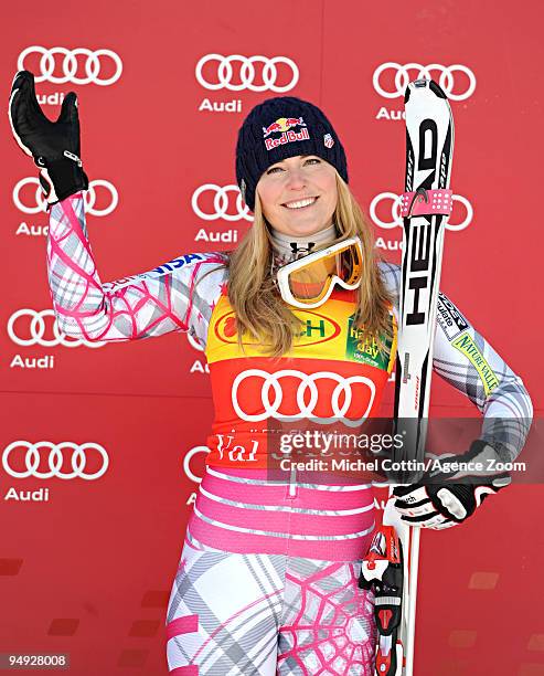 Lindsey Vonn of the USA takes 3rd place during the Audi FIS Alpine Ski World Cup Women's Super G on December 20, 2009 in Val d'Isere, France.