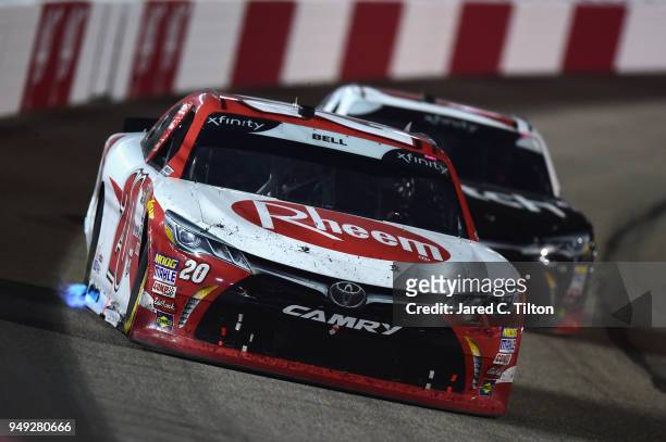 Christopher Bell, driver of the Rheem Toyota, leads Noah Gragson, driver of the Switch Toyota, during the NASCAR Xfinity Series ToyotaCare 250 at...