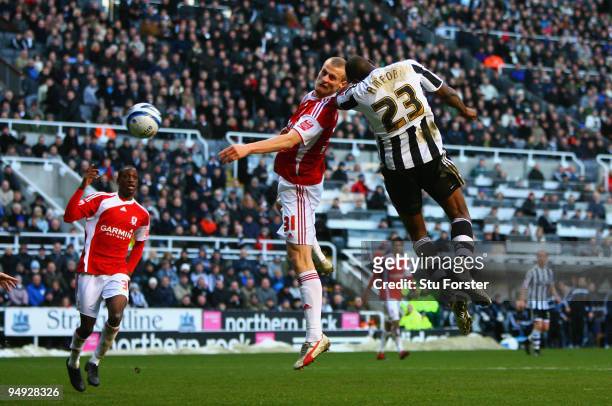 Shola Ameobi of Newcastle scores the second Newcastle goal during the Coca-Cola Championship match between Newcastle United and Middlesbrough at St...