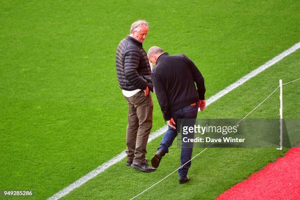 Ajaccio president Leon Luciani and AC Ajaccio vice president Alain Orsoni during the French Ligue 2 match between Reims and Ajaccio at Stade Auguste...