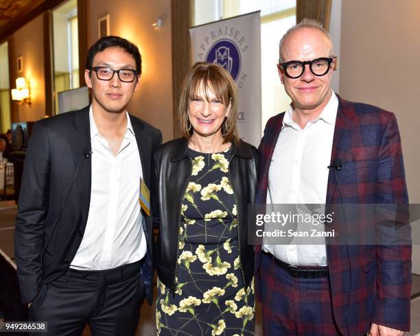 Ian Cheng, Patricia Harris and Hans Ulrich Obrist attend Appraisers Association of America Honors Hans Ulrich Obrist at 14th Annual Award Luncheon at...