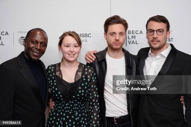 Cyril Nri, Liv Hill, James Gardner and Tomos Eames attend a screening for "Jellyfish" during the 2018 Tribeca Film Festival at Cinepolis Chelsea on...