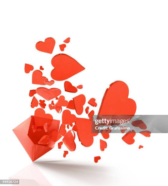 envelope with red bursting hearts - love letter mailbox stock pictures, royalty-free photos & images