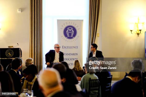 Hans Ulrich Obrist and Ian Cheng speak at Appraisers Association of America Honors Hans Ulrich Obrist at 14th Annual Award Luncheon at New York...