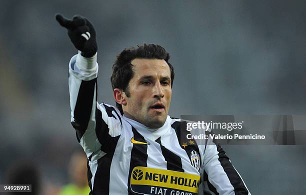 Hasan Salihamidzic of Juventus celebrates his 1:1 equalising goal during the Serie A match between Juventus FC and Catania Calcio at Stadio Olimpico...