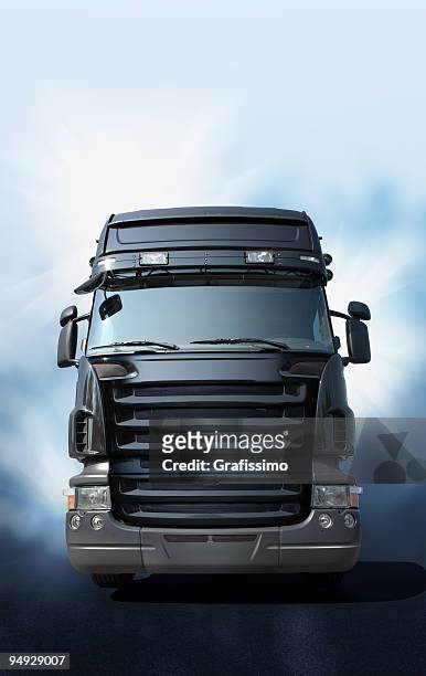 camion nero - punto di vista frontale foto e immagini stock