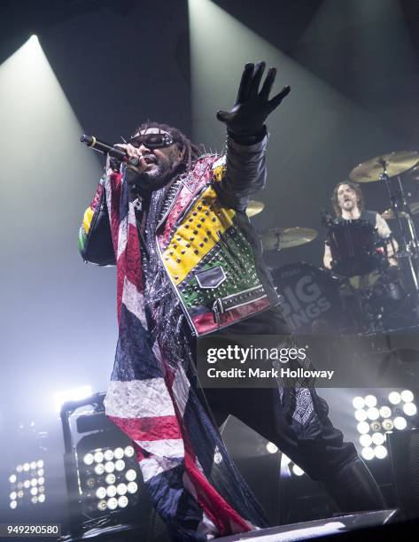 Benji Webbe of Skindred performs at Southampton Guildhall on April 20, 2018 in Southampton, England.