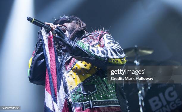 Benji Webbe of Skindred performs at Southampton Guildhall on April 20, 2018 in Southampton, England.