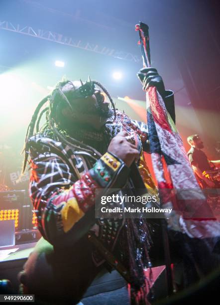 Benji Webbe of Skindred performs at Southampton Guildhall on April 20, 2018 in Southampton, England.