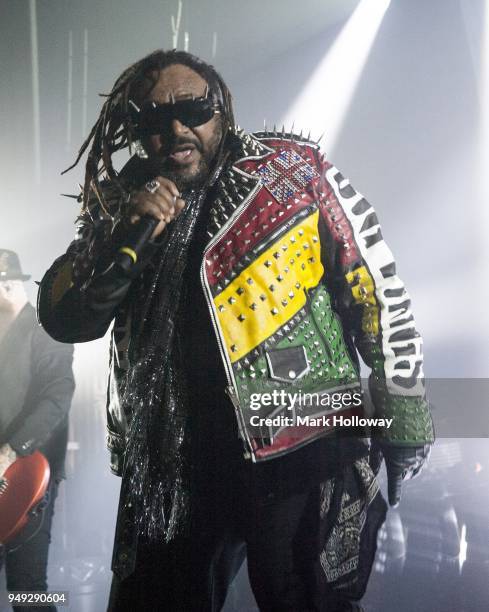 Benji Webbe of Skindred performs at Southampton Guildhall on April 20, 2018 in Southampton, England.