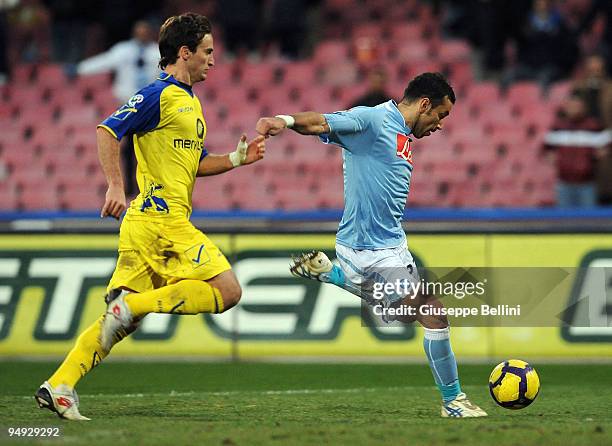 Fabio Quagliarella of Napoli shoots to score the 2:0 goal during the Serie A match between SSC Napoli and AC Chievo Verona at Stadio San Paolo on...