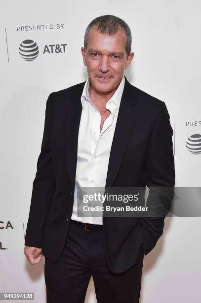 Actor Antonio Banderas attends the National Geographic premiere screening of "Genius: Picasso" on April 20, 2018 at the Tribeca Film Festival in New...