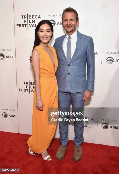 Alicia Hannah and actor Sebastian Roche attend the National Geographic premiere screening of "Genius: Picasso" on April 20, 2018 at the Tribeca Film...