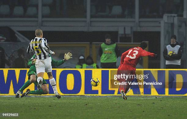 Mariano Julio Izco of Catania Calcio scores his goal during the Serie A match between Juventus FC and Catania Calcio at Stadio Olimpico on December...