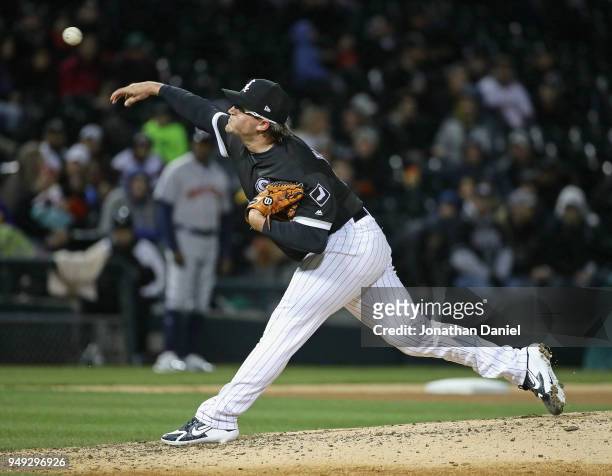 Carson Fulmer of the Chicago White Sox pitches in the 8th inning against the Houston Astros at Guaranteed Rate Field on April 20, 2018 in Chicago,...