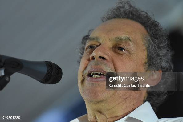 Mexican actor Ausencio Cruz speaks during the political rally of