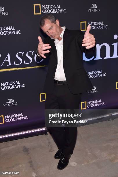 Actor Antonio Banderas attends the National Geographic "Genius: Picasso" Tribeca Film Festival after party at The Genius Studio, 100 Avenue of the...