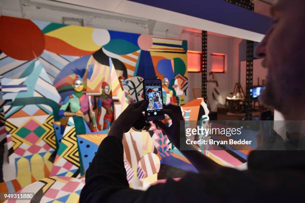 Painted models pose during the National Geographic "Genius: Picasso" Tribeca Film Festival after party at The Genius Studio, 100 Avenue of the...