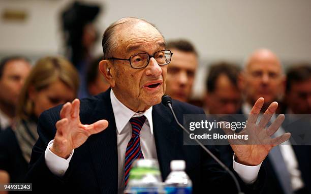Alan Greenspan, former chairman of the U.S. Federal Reserve, testifies at a hearing of the House Oversight and Government Reform Committee in...