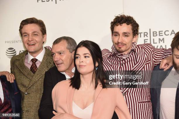 Actors Lucas Arthur Englander, Antonio Banderas, Samantha Colley and Robert Sheehan attend 'Genius: Picasso' during the 2018 Tribeca Film Festival at...