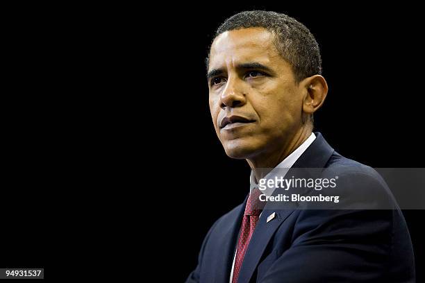 Senator Barack Obama of Illinois, Democratic presidential candidate, pauses during a campaign rally in Jacksonville, Florida, U.S., on Monday, Nov....