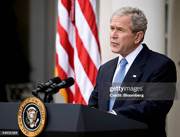 President George W. Bush makes a statement from the Rose Garden of the White House in Washington, D.C., U.S., on Wednesday, Nov. 5, 2008. Bush said...