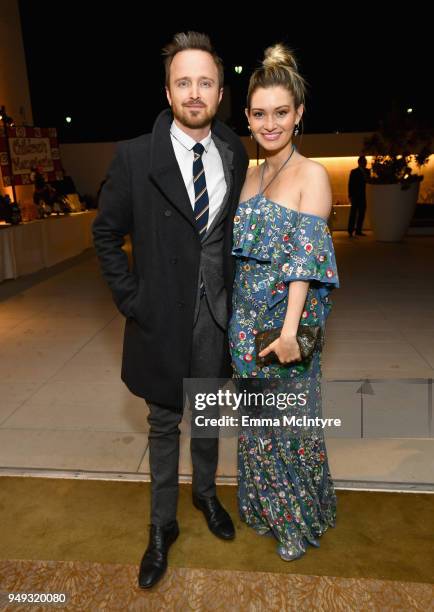 Aaron Paul and Lauren Parsekian attend the 25th Annual Race To Erase MS Gala at The Beverly Hilton Hotel on April 20, 2018 in Beverly Hills,...