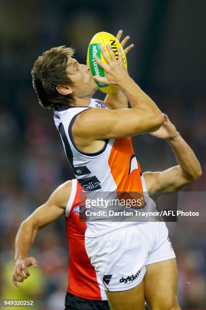 Ryan Griffen of the Giants marks the ball during the round five AFL match between the St Kilda Saints and the Greater Western Sydney Giants at Etihad...