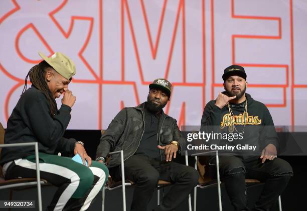 Lena Waithe, Desus Nice and The Kid Mero participate in a q&a at the FYC Event for VICELAND's DESUS & MERO at Saban Media Center on April 20, 2018 in...