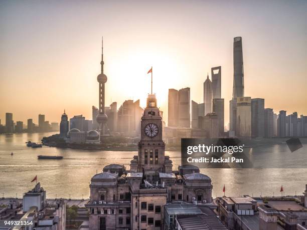 shanghai skyline at sunrise - old shanghai stock pictures, royalty-free photos & images