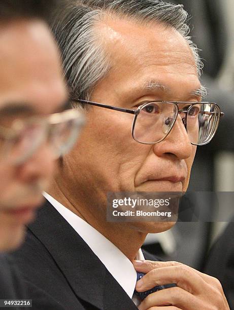 Nobuo Kuroyanagi, president and chief executive officer of Mitsubishi UFJ Financial Group Inc., listens during a news conference in Tokyo, Japan, on...