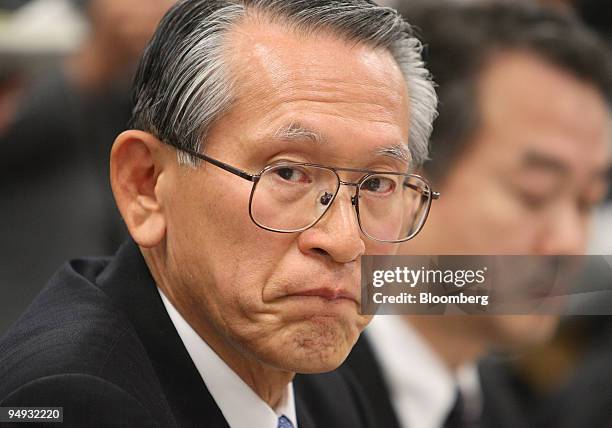 Nobuo Kuroyanagi, president and chief executive officer of Mitsubishi UFJ Financial Group Inc., listens during a news conference in Tokyo, Japan, on...