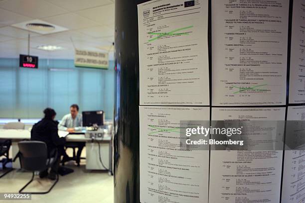 Job vacancies are posted on a column in an INEM state employment office in Bilbao, Spain, on Tuesday, Nov. 18, 2008. Registered unemployment in Spain...