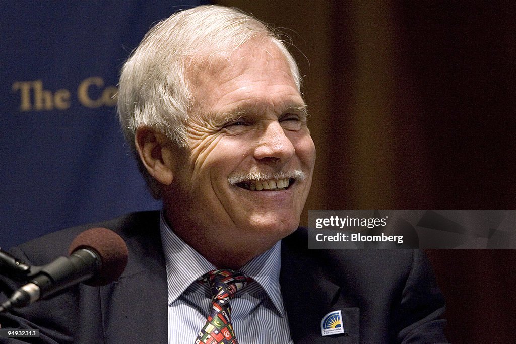 Ted Turner, founder of CNN, laughs during an interview in Sa