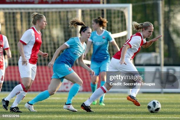 Ellen Jansen of FC Twente Women, Kelly Zeeman of Ajax Women during the Dutch Eredivisie Women match between Ajax v Fc Twente at the De Toekomst on...