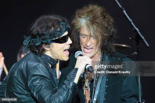 Gary Cherone and Joe Perry performs in concert at Music Box at the Borgata on April 20, 2018 in Atlantic City, New Jersey.