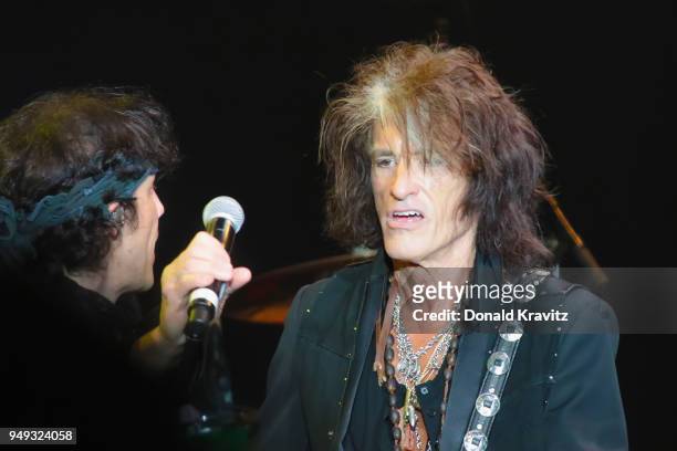 Gary Cherone and Joe Perry performs in concert at Music Box at the Borgata on April 20, 2018 in Atlantic City, New Jersey.