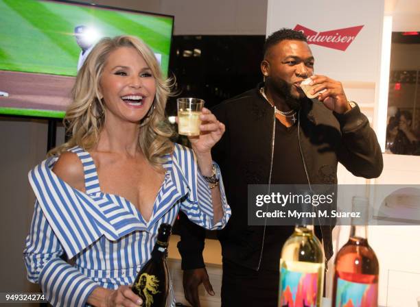 Supermodel and entrepreneur Christie Brinkley and > baseball legend David Ortiz Drink Bellissima Prosecco and Arias wine at the MLB FoodFest on April...