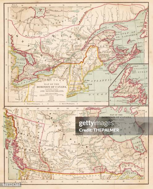 map of the canada dominion 1877 - saskatchewan map stock illustrations