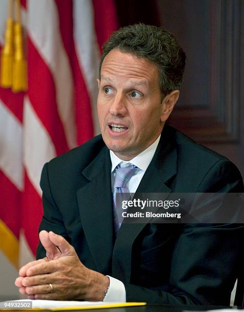 Timothy Geithner, U.S. Treasury secretary, announces cash awards for renewable energy projects at the Eisenhower Executive Office Building in...