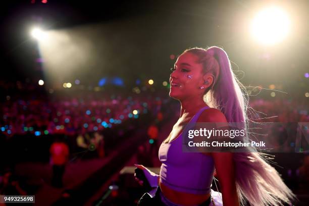 Ariana Grande performs with Kygo onstage during the 2018 Coachella Valley Music And Arts Festival at the Empire Polo Field on April 20, 2018 in...