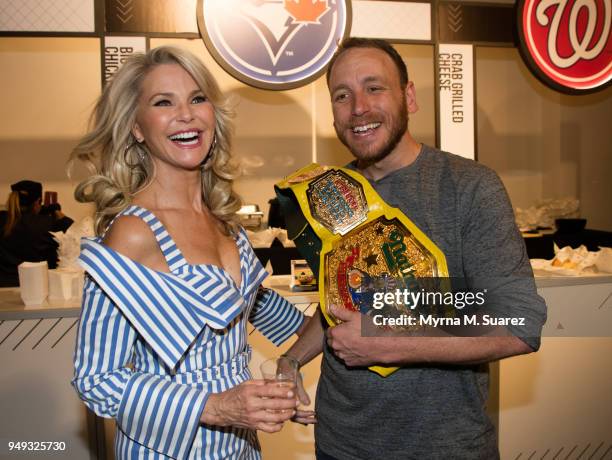 Supermodel and entrepreneur Christie Brinkley and Nathan Hot Dog Eating Champion Joey Chestnut attends the first annual Major League Baseball...