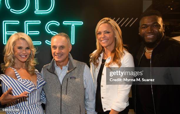 Christie Brinkley, MLB commissioner Rob Manfred, Heidi Watney and David Ortiz take a selfie the first annual Major League Baseball FoodFest on April...