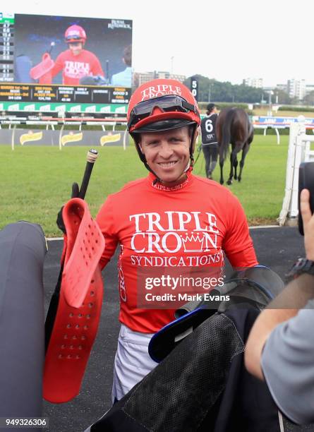 Kerrin McEvoy returns to scale after winning race 5 with Moss Trip during the All Aged Stakes Day as part of Sydney Racing at Royal Randwick...