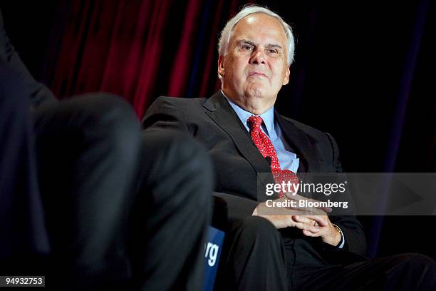 Fred Smith, chairman and chief executive officer of FedEx Corp., listens during a panel discussion at the National Energy Summit in Washington, D.C.,...